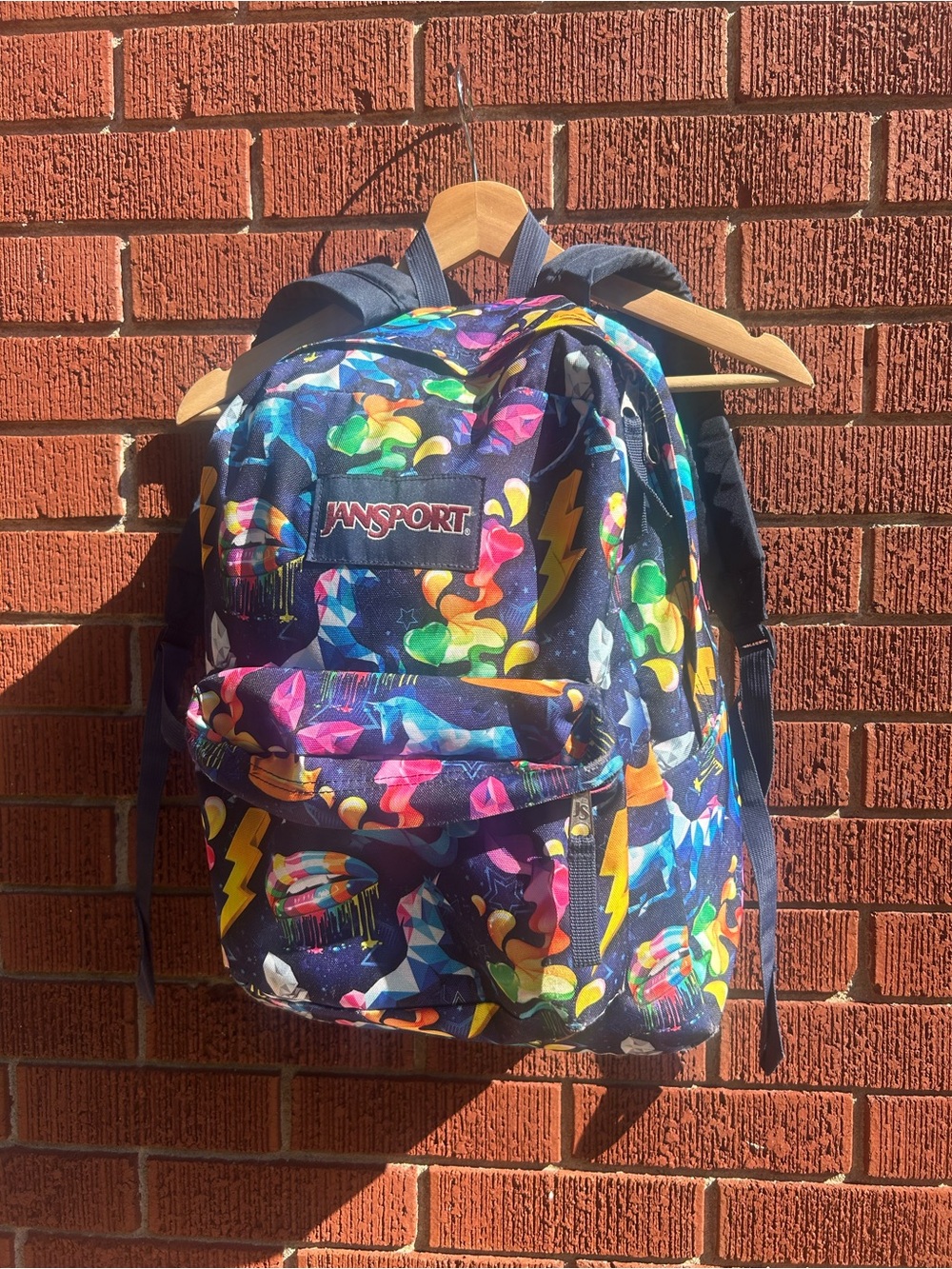 JanSport Multicolor Graphic Print Backpack Navy Rainbow School Bag